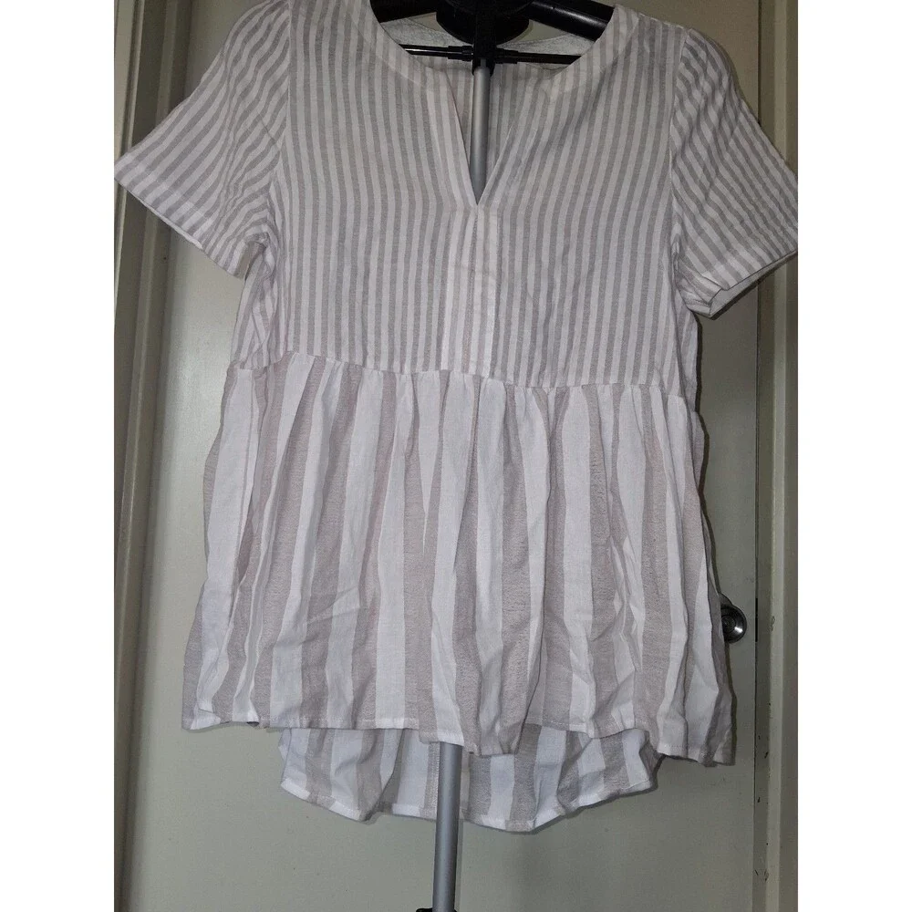 NEW! Women's 11.1 Tylho Anthropologie Striped Peplum Blouse w/ Button Back, S - Picture 6 of 12